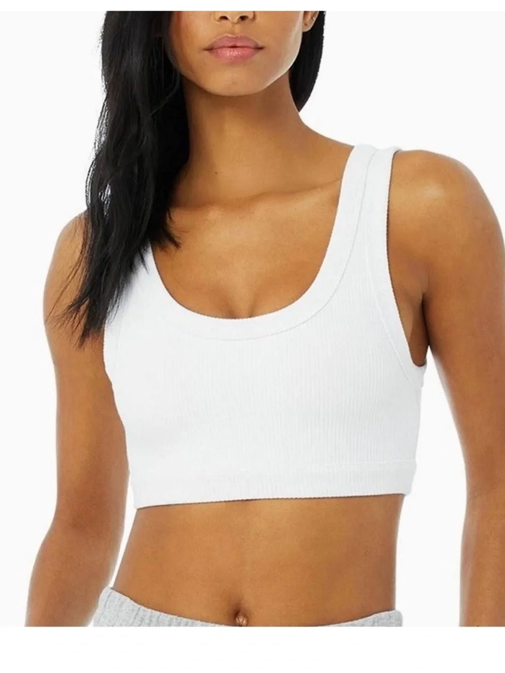 2 ALO Yoga Neon Green, black and white Ribbed Scoop-Back Wellness Sports Bras